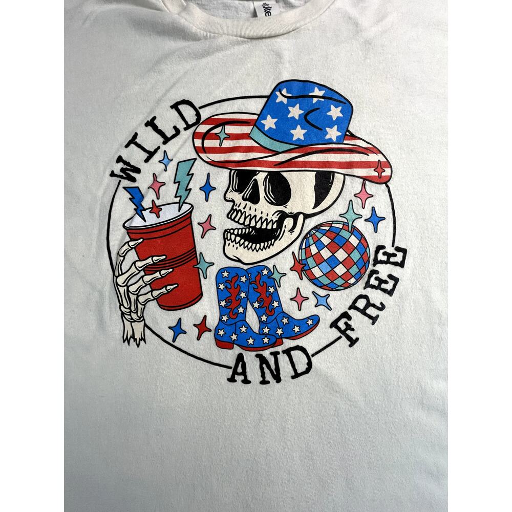 Wild And Free Skeleton Cowboy Graphic T Shirt Adult Medium Western USA Tee - Picture 3 of 8